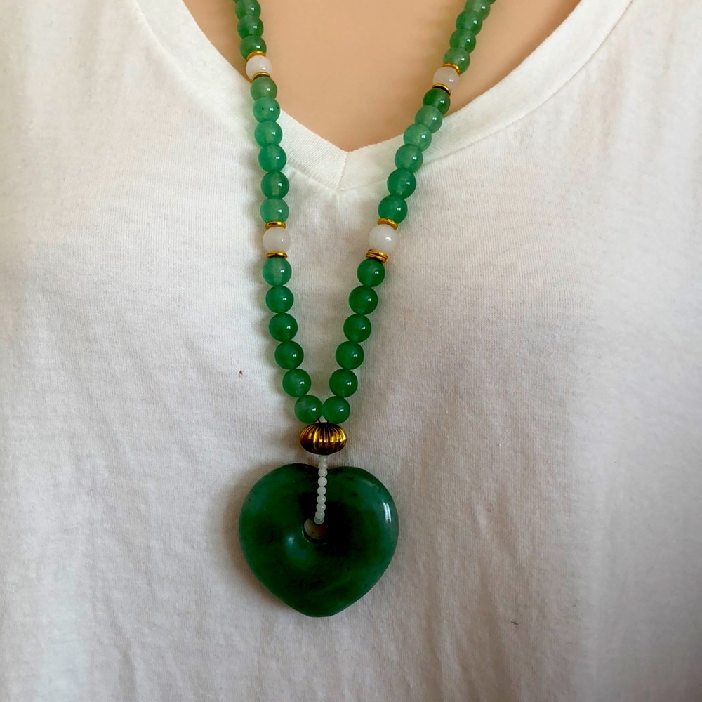 Green Jade heart necklace